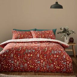 Catherine Lansfield Enchanted Twilight Animals Reversible Double Duvet Cover Set With Pillowcases Burnt Orange