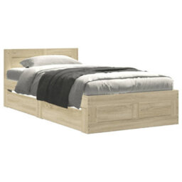 Berkfield Bed Frame With Headboard Without Mattress Sonoma Oak 90X190 Cm Single - thumbnail 2