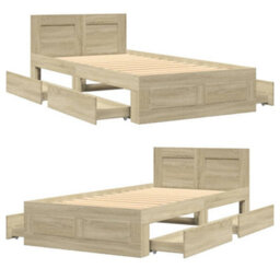 Berkfield Bed Frame With Headboard Without Mattress Sonoma Oak 90X190 Cm Single - thumbnail 8