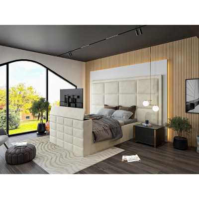Copenhagen Upholstered Cream Television Bed Frame - image 1