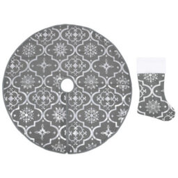 Berkfield Luxury Christmas Tree Skirt With Sock Grey 122 Cm Fabric - thumbnail 2