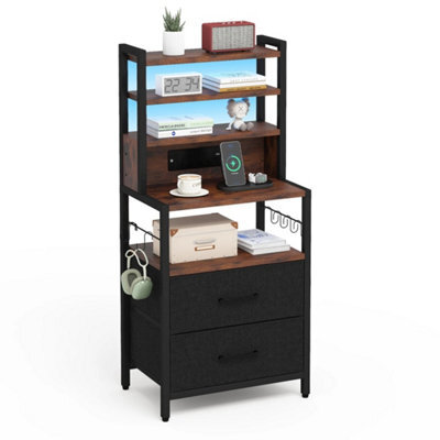 Brown Bedside Table Charging Station Led Drawers - image 1