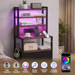 Brown Bedside Table Charging Station Led Drawers - thumbnail 6
