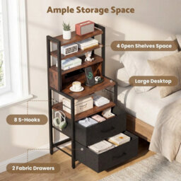 Brown Bedside Table Charging Station Led Drawers - thumbnail 3
