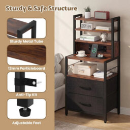 Brown Bedside Table Charging Station Led Drawers - thumbnail 4