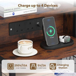 Brown Bedside Table Charging Station Led Drawers - thumbnail 5