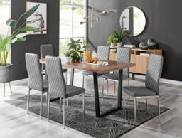 Furniturebox Uk Kylo Brown Wood Effect Dining Table & 6 Grey Milan Chrome Leg Chairs