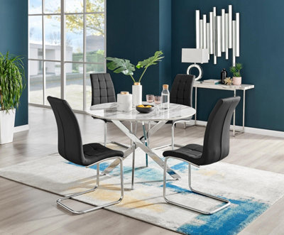Furniturebox Uk Novara White Marble 120Cm Round Dining Table & 4 Black Murano Chairs - image 1