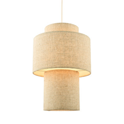 Happy Homewares Designer Natural Oatmeal Beige Linen Triple Level Pendant Light Shade - image 1