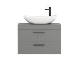 Royal Bathrooms Turin 600mm Wall Mounted Bathroom Vanity Unit With Sink 2 Drawer Indigo Grey Gloss & Cesar Countertop Basin - thumbnail 5