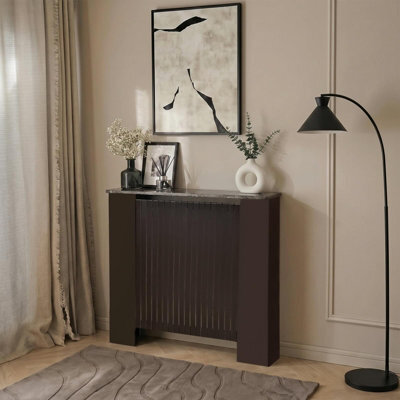 Ohs Ribbed Radiator Cover Slatted Engineered Wood - Dark Brown/marble Effect - image 1