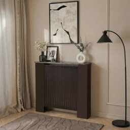 Ohs Ribbed Radiator Cover Slatted Engineered Wood - Dark Brown/marble Effect