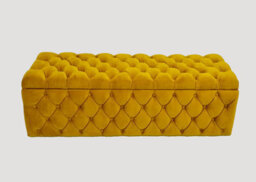 137Cm Wide Lux Ottoman Storage Box, Mustard Gold Velvet Upholstered Chesterfield Storage Ottoman Box - thumbnail 1