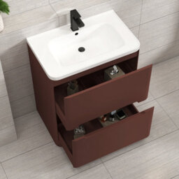 Royal Bathrooms Venice 600mm Terracotta Clay Floor Standing Bathroom Vanity Unit 2 Door With Ceramic Basin - 1 Tap Hole Basin - thumbnail 4
