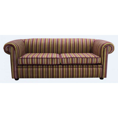 Chesterfield 3 Seater Riga 08 Thin Stripe Velvet Fabric Sofa In 2 Cushions Style - image 1