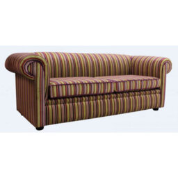 Chesterfield 3 Seater Riga 08 Thin Stripe Velvet Fabric Sofa In 2 Cushions Style - thumbnail 2