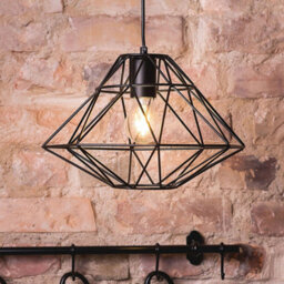 Wyld And Coco Diamond Geometric Cage Pendant Light, Matte Black, Led-Ready, 31Cm Dia, 117Cm Drop - thumbnail 2