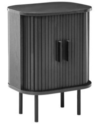 Wyld and Coco Aurora Home Nightstand Black Bedside Table With Two Sliding Doors, 40 X 30 X 55 Cm - thumbnail 3