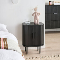 Wyld and Coco Aurora Home Nightstand Black Bedside Table With Two Sliding Doors, 40 X 30 X 55 Cm - thumbnail 2