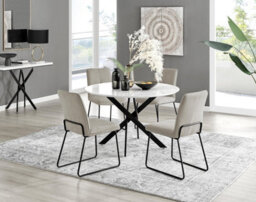 Furniturebox Uk Novara White Gloss Black Leg 120Cm Round Dining Table & 4 Taupe Halle Chairs