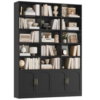 Black 209Cm Tall Bookcase With Doors 7 Tier Living Room Bookshelf - image 1