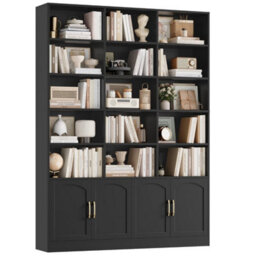 Black 209Cm Tall Bookcase With Doors 7 Tier Living Room Bookshelf - thumbnail 1