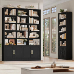 Black 209Cm Tall Bookcase With Doors 7 Tier Living Room Bookshelf - thumbnail 3