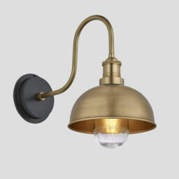 Industville Swan Neck Outdoor & Bathroom Dome Wall Light, 8 Inch, Brass, Brass Holder - thumbnail 1