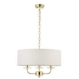 Anson Lighting Eureka 3Lt Pendant Light Finished In Brass Plate And Vintage White Fabric - thumbnail 7