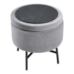 Living And Home Contemporary Grey Velvet Storage Ottoman With X-Shape Metal Legs Dia 480 X H 490  mm - thumbnail 4