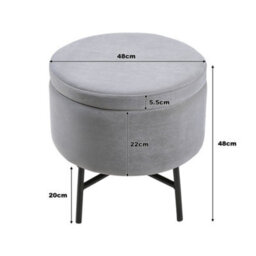 Living And Home Contemporary Grey Velvet Storage Ottoman With X-Shape Metal Legs Dia 480 X H 490  mm - thumbnail 3