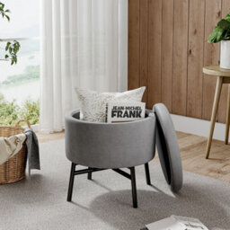 Living And Home Contemporary Grey Velvet Storage Ottoman With X-Shape Metal Legs Dia 480 X H 490  mm - thumbnail 2