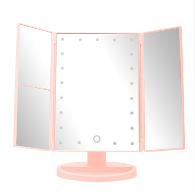 Orsina Portable Tri Fold Pink Led Table Mirror, Tri Fold Design Table Mirror, Versatile Small Mirrored Table - image 1