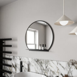 Affine 600mm Round Black Bathroom Mirror With Shelf Framed Wall Hung Modern 4mm Glass - thumbnail 3
