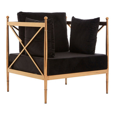 Orsina Luxurious Chair With Rose Gold Finished Metal Arms, Velvet Upholstered Arm Chair For Bedroom, Stylish Chair - image 1