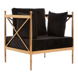 Orsina Luxurious Chair With Rose Gold Finished Metal Arms, Velvet Upholstered Arm Chair For Bedroom, Stylish Chair