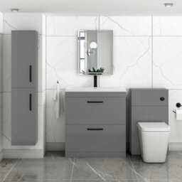 Royal Bathrooms Turin Indigo Grey Gloss 800mm Floor Standing Vanity Unit 2 Drawer With Mid-Edge Basin Sink & Matt Black Handles - thumbnail 4