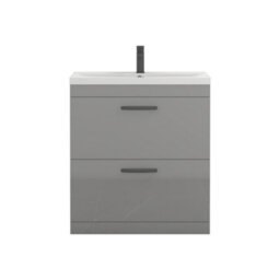 Royal Bathrooms Turin Indigo Grey Gloss 800mm Floor Standing Vanity Unit 2 Drawer With Mid-Edge Basin Sink & Matt Black Handles - thumbnail 6