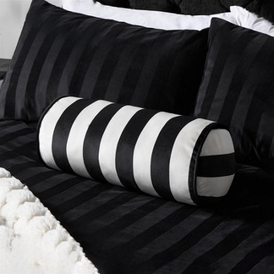 OHS Matte Velvet Stripe Bolster Pillow Soft Cylindrical Cushion - image 1