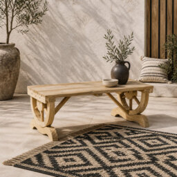 Wyld Haus Bave Pana Rustic 2-Seater Garden Bench With Wagon Wheel Legs And Slatted Seat - thumbnail 1