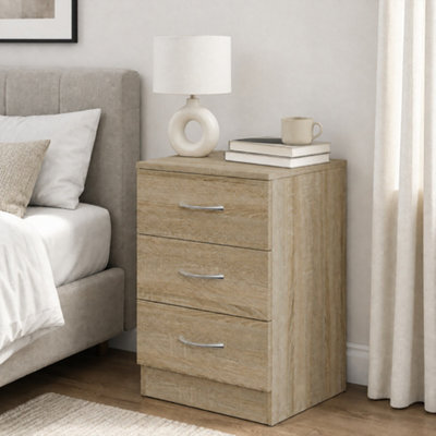 Homcom Modern 3 Drawers Side Table, Bedside Table With Wood Effect, Oak - image 1