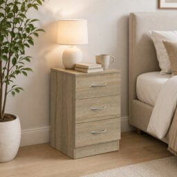 Homcom Modern 3 Drawers Side Table, Bedside Table With Wood Effect, Oak - thumbnail 2