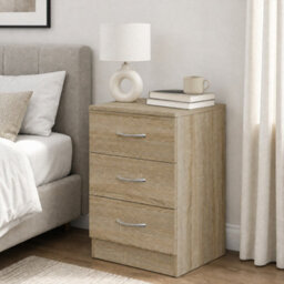 Homcom Modern 3 Drawers Side Table, Bedside Table With Wood Effect, Oak - thumbnail 1