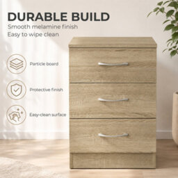 Homcom Modern 3 Drawers Side Table, Bedside Table With Wood Effect, Oak - thumbnail 6