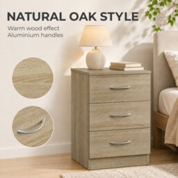 Homcom Modern 3 Drawers Side Table, Bedside Table With Wood Effect, Oak - thumbnail 5