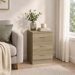 Homcom Modern 3 Drawers Side Table, Bedside Table With Wood Effect, Oak - thumbnail 9