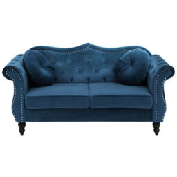 Beliani Sofa 2 Seater Skien Velvet Navy Blue