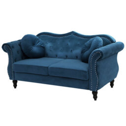 Beliani Sofa 2 Seater Skien Velvet Navy Blue - thumbnail 4