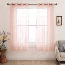 Deconovo Soild Eyelet Semi Transparent Net Curtains Super Soft Voile Curtains Decorative Sheer Curtans 55 X 54 Inch Pink 2 Panels - thumbnail 1