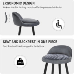 Dark Grey 2X Tall Bar Stool, Bar Chair With Backrest, Kitchen Stool, Breakfast Stool - thumbnail 6